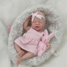 7 Inch Reborn Baby Doll , Silicone Doll Girl , Mini Realistic Newborn Baby Dolls Silicone Full Body With Feeding Accessories - Pink - View 5
