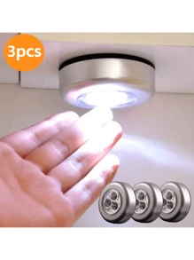 5pcs Wireless LED Round Push Lights, Battery Rechargeable, Adhesive Back, Portable & Easy Installation, Suitable For Hallway, Bathroom, Bedroom, Kitchen, Cabinet, Stairs Home Decor