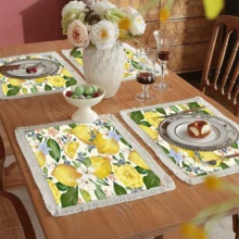 1pc Lemon Pattern Printed Placemat, Linen Tassel Dining Mat, Washable Table Pad, Home Decor, Placemats, Coasters, Kitchen Dining Table Mats, Indoor Outdoor Party Decoration, Home Decor, Ideal Gift - Multicolor - View 9