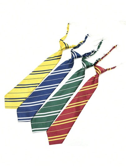 Polyester Knit Necktie - Striped Pattern, Adjustable Tie Design Suitable For Teenagers 14+, Classic School Uniform Accessory