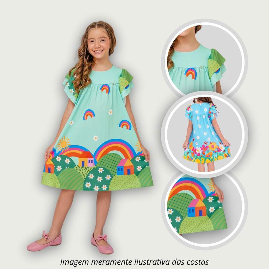 Children's Dress Girl Themed Enchanted Garden Bees Butterflies Graduation Fashion Blogger Fresh For Party Birthday Everyday Casual Teen Girl's Clothing Wedding Printed Loose Summer Floral - 綠色 - 查看 1