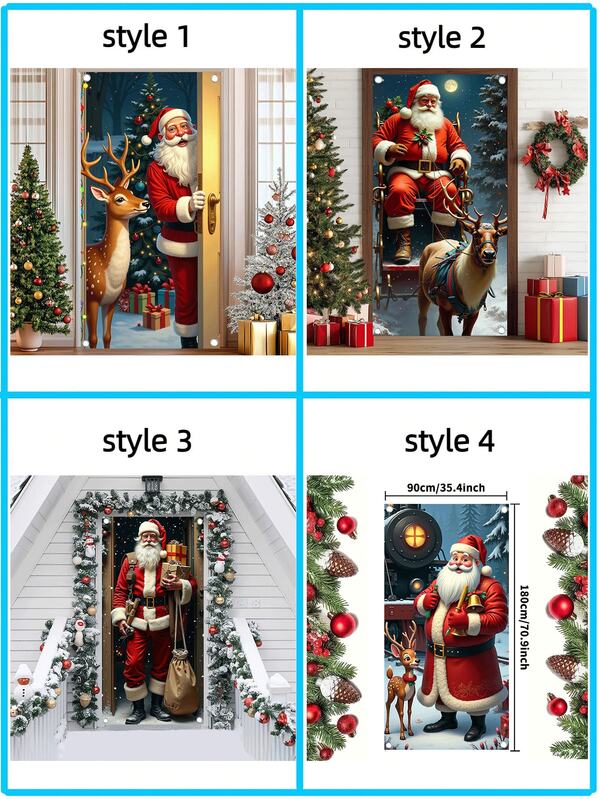 1 pieza Nuevo Año Bandera de entrada de Papá Noel, hecha de poliéster, adecuada para fiesta de Navidad, aniversario, decoración navideña del hogar, pared, patio, cortina de interior/exterior, reunión festiva, decoración de puerta, Feliz Navidad Fotografía Prop Banner