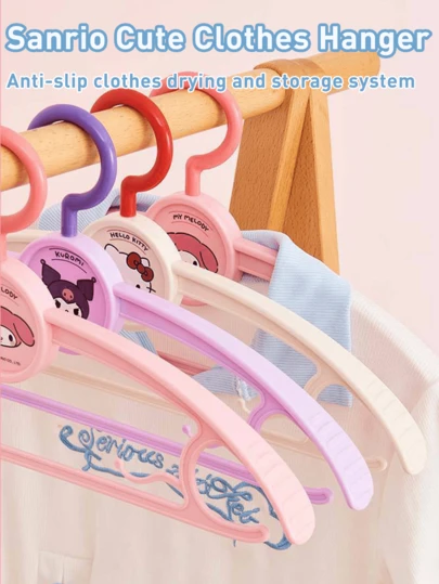 Official 5-Pack Kawaii Hangers, , ,  Characters, Anti-Slip Textured Grip, 360° Rotating Hook, Wide Arc Shoulder No-Bulge Design, Double Bottom Clips for Skerials & Straps, Shoulder No-Bulge Design, Double Bottom Clips for Skerials & Straps, Heavy-Dumered, for Sadable, for Sadable, for Sad裝Travel, Gift-Ready, Cute Laundry Storage Solution