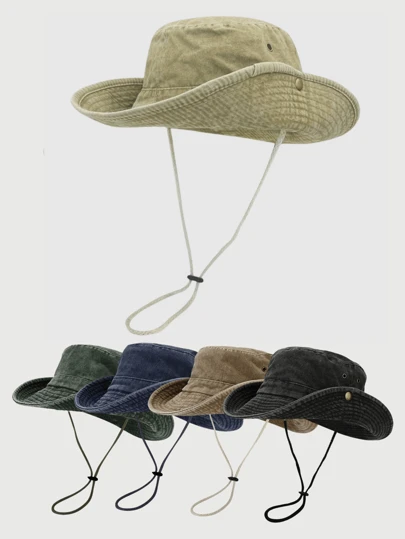 1pc Solid Color Wide-Brimmed Bucket Hat, Casual Sports Sun Hat, Adjustable, Outdoor Sports Gift (Random Stitching On Crown)