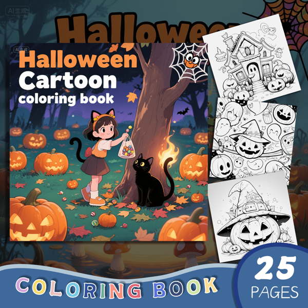 1 Piece Coloring Book With Halloween Elements - Fun, Easy, Mindfulness, Stress Relief And Relaxation - Perfect Gift For Halloween Christmas, Birthday And Valentine's Day (Original, Upgraded Version, 25 Pages Thick Paper)