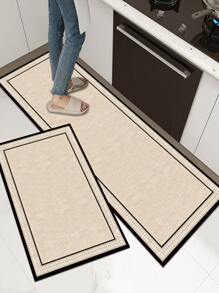 由浅米色背景和黑色矩形框架组成的方形图案，风格现代简约，减震抗疲劳地毯，厚度约3毫米，超柔软、吸水、轻质涤纶矩形设计，带橡胶背衬，耐用舒适