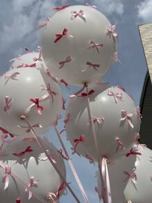 92个/套 白色和粉色乳胶气球，带蝴蝶结，可搭配简约波西米亚风格的丝带装饰，适用于生日、婚礼、派对、性别揭晓派对、夏威夷主题派对、婴儿派对和各种派对装饰。 - 粉色 - 查看 3