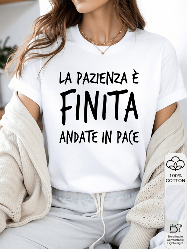 1 pezzo Maglietta da donna a girocollo in 100% cotone con stampa della citazione "Pazienza", maglietta grafica con scritta divertente, top casual per quattro stagioni per giovani donne, per uso quotidiano, idea regalo per lei, offerta a tempo limitato, regalo di compleanno, perfetta per primavera ed estate, stile da strada, esclusiva moda per ragazze, risparmia ora