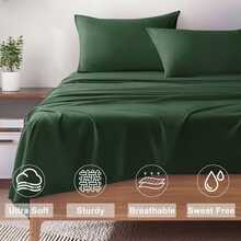 FORZZZ 4 Piece Soft Microfiber Sheet Set - Luxury 2000 Ultra- Deep Pockets -Bedding Sheets & Fitted Bed Sheet & Pillowcases(Green) - 橄欖綠 - 查看 4