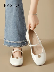 BASTO 女士玛丽珍鞋，粗跟，时尚法式复古简约纯色，优雅通勤经典个性化舒适百搭轻便 - 米色 - 查看 2