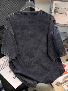 Vintage Cartoon Print Oversized Loose Fit Short Sleeve Black Cotton T-Shirt For Women