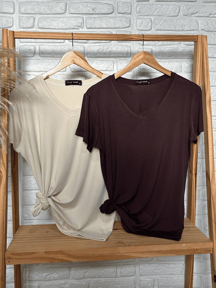 Kit 2 Women's Blouse 100% Viscolaycra Casual T-Shirt Basic T-Shirt Plus Size - CÀ PHÊ VÀ TẮT - Xem 1