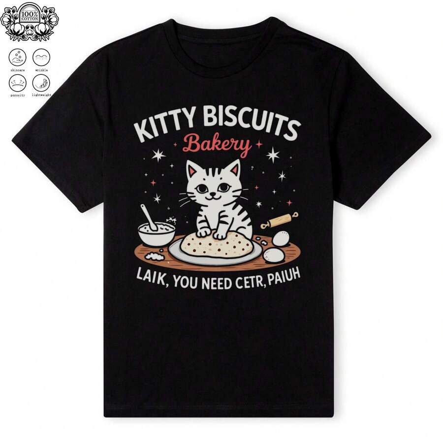 Cat Biscuit Maker Shirt.Png 0001 220G Cotton For All-Day Comfort – Great For Beach Days, Hiking, Casual Meetings, Or Airport Looks – Easy To Dress Up Or Down – Makes A Unique And Practical Gift For , Travelers, And Busy Professionals.4th Of Julysummer Outfits For Women - 黑色 - 查看 1