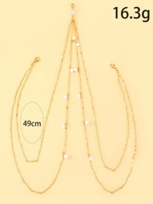 1 件金属性感比基尼身体链，带仿珍珠装饰腰链，适合夜总会派对的珠宝 - 銀色 - 查看 9