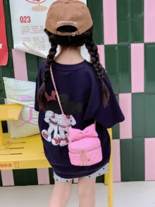 حقيبة صغيرة للبنات مزينة بفيونكة وسلسلة معينية، مصنوعة من مادة البولي يوريثان (بي يو) ، حقيبة كتف عبر الجسم جميلة، مناسبة للاستخدام اليومي في جميع المواسم