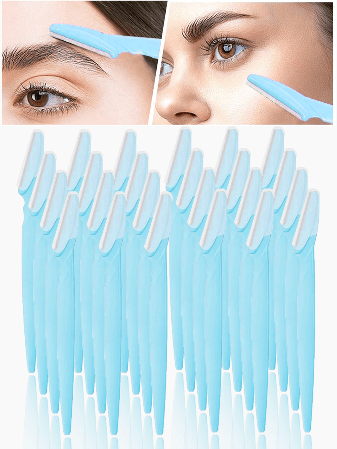 60/30/12/6/3/1 套装 天蓝色修容剃刀，集眉毛修剪器、剃须刀、去角质修剪器、身体脱毛工具、面部及眉毛剃刀套装于一体，长柄刀片带精准防护罩，女士修容工具，适合日常使用或旅行，可用于化妆，价格实惠，可作房间装饰、梳妆台、旅行、卧室、化妆配件、眉毛修剪器、圣诞礼物、化妆品、化妆工具、廉价商品、礼物、女士礼物、圣诞礼物 - 藍色 - 查看 9