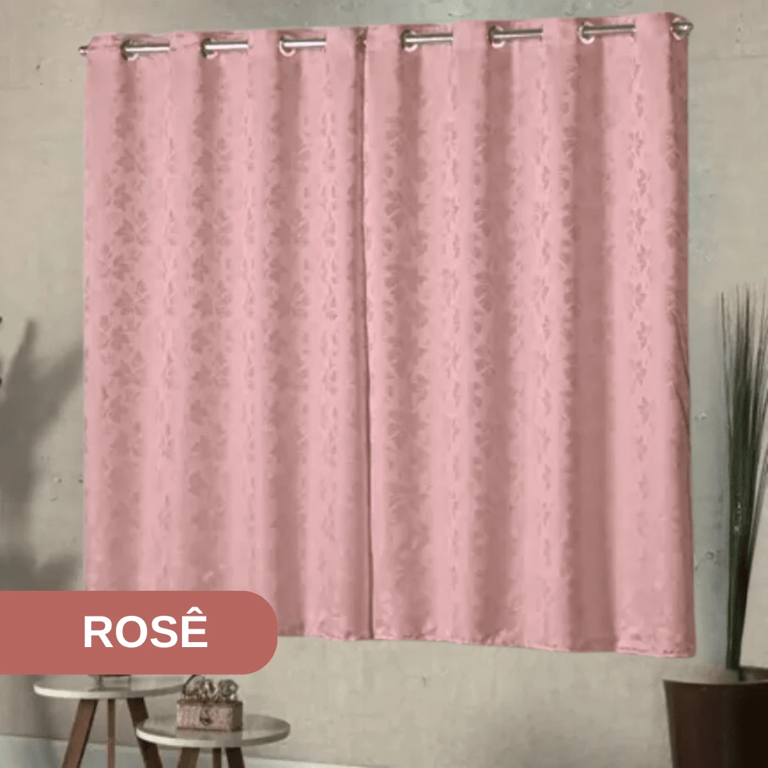 Cortina Jacquard 2,00x1,30 - Moderna Pratica Estilosa p/ Sala Quarto Escritório - Rosê - Visão 1