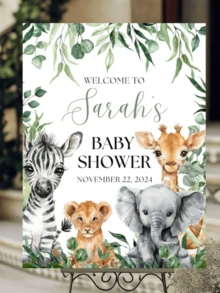 Personalized Custom Name Safari Baby Shower Welcome Sign, Jungle Welcome Sign, Baby Shower Decorations, Kids Birthday Party Decorations. - Multicolor - View 3