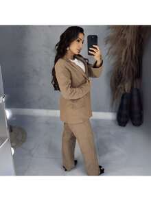 Conjunto Feminino Linho Fashion & Sofisticado & Elegante - Cappuccino - Visão 1