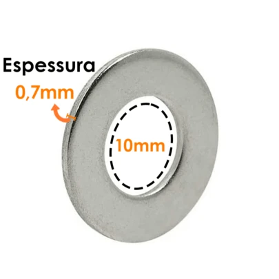 Kit Com 90 Arruelas Lisas Feitas Em Ferro 10MM x 0,7mm