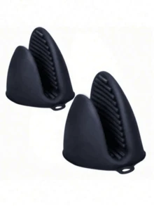 قفازي فرن من السيليكون الأسود - مقاومة للحرارة، مقابض مزينة بحلقات للتعليق، مناسبة للمطبخ - مثالية للطهي والخبز، قفازات الفرن وأوعية الطهي - متعدد الألوان - مشاهدة 2