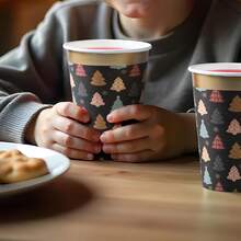 20/50 包一次性纸咖啡杯、圣诞派对用品、零食杯、9 盎司茶杯和水杯（适用于餐厅和派对）、圣诞树 - 彩色 - 查看 3