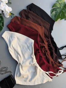 Blusa Drapeada Assimétrica Lançamento Verão Color Candy  Ribana Canelada Mula Manga - Amarelo Manteiga - Visão 3