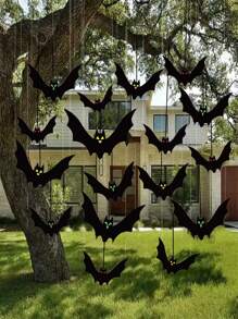 18pcs/ Halloween Hanging Bats Decorations Outdoor For Outside Tree Yard Porch Party Decor ,Halloween Autumn Bat Charm Red Yellow And Green Multiple Styles Suitable For Outdoor Indoor Horror Atmosphere Decoration Halloween Autumn Festival Party Decoration Supplies Home Decor Halloween Decor Room Decor