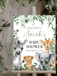 Personalized Custom Name Safari Baby Shower Welcome Sign, Jungle Welcome Sign, Baby Shower Decorations, Kids Birthday Party Decorations. - Multicolor - View 4