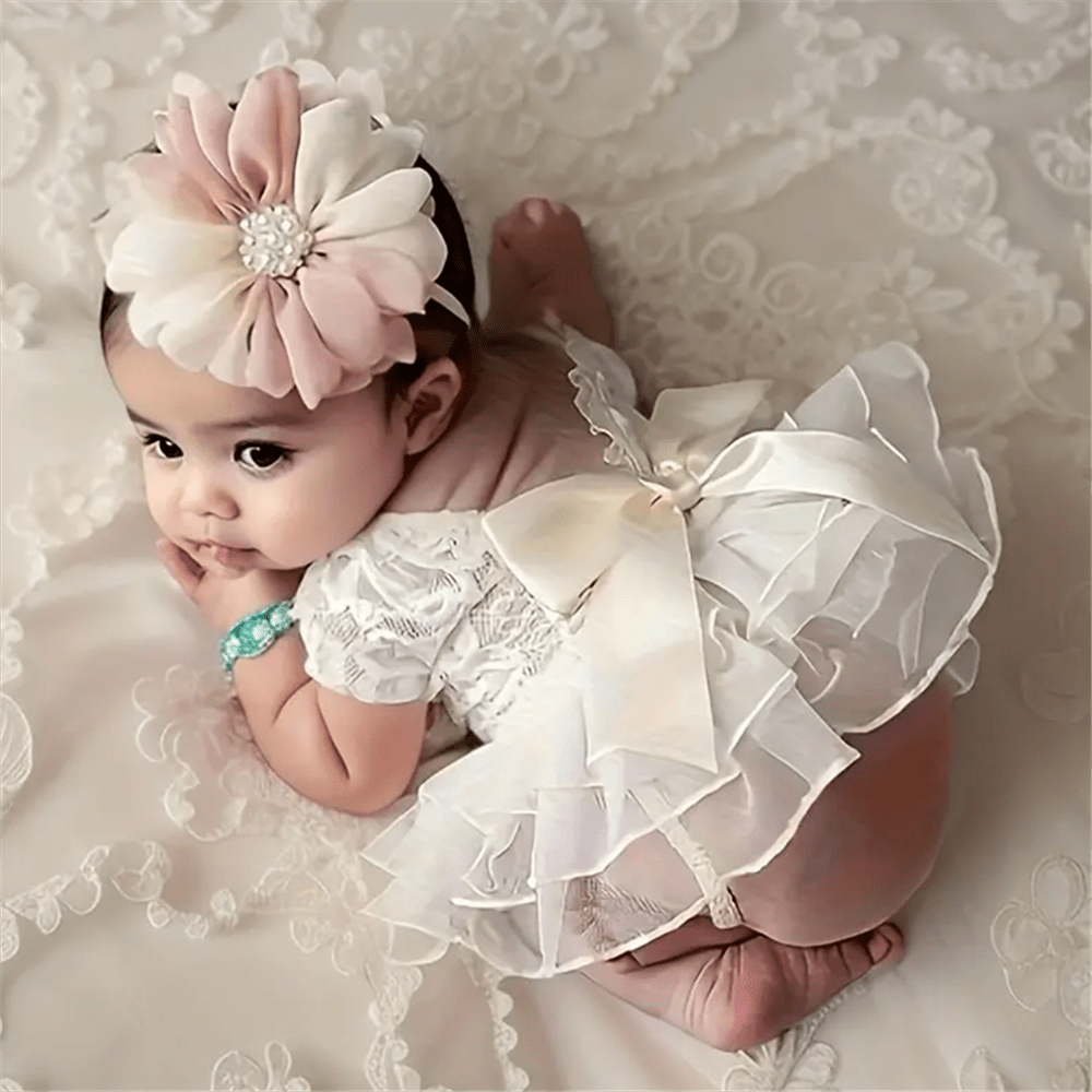 Newborn Photography Outfit, Baby Photography Props, Headband, Baby Girl Lace Romper, Bodysuit