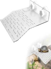 1pc Transparent Turtle Basking Platform, Turtle Tank Basking Ramp, Turtle Climbing Platform, Rest Platform, Suction Cup High Water Level Rest, Deep Water Floating Island Basking Platform (Suction Cup Accessories Style Random)