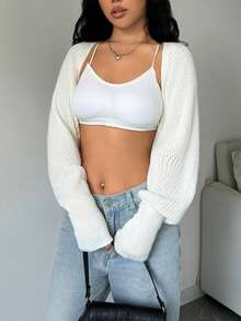 Suéter cárdigan minimalista simple, elegante y moderno, suéter para mujer, ropa de abrigo, suéter holgado de manga larga, prendas de punto para primavera, otoño e invierno. - Blanco - Ver 3