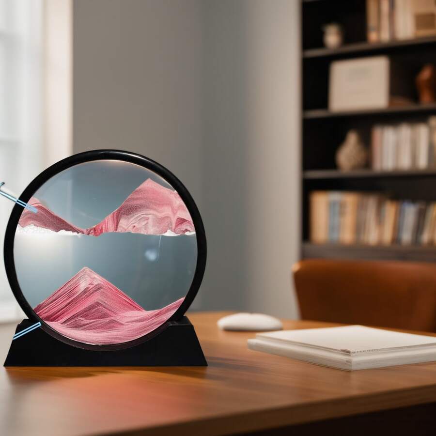 7-Inch Black-Framed Circular Quicksand, Quicksand Ornaments, Suitable For Office Desks, Bedrooms And Other Places, Perfect Festival Gifts