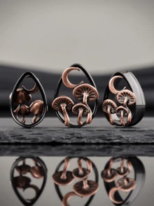 1PC Double FLared Tear Drop Ear Tunnels Piercing Stainless Steel Mushroom Gauges Gold Earrings Plugs. - As Shown - View 9