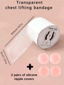 Transparent Breast Enhancement Tape And 4pcs/2pairs Silicone Nipple Patches Set, Fashion Medical Sports Body Shaping Breast Gathering Tape Invisible Breast Tape For Big Breasts And Women's Dresses Or Clothes - 彩色 - 查看 2