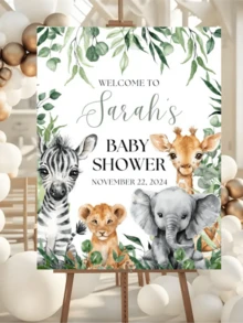 Personalized Custom Name Safari Baby Shower Welcome Sign, Jungle Welcome Sign, Baby Shower Decorations, Kids Birthday Party Decorations. - Multicolor - View 2