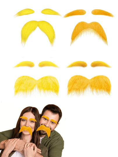 1pc Yellow Mustache & Eyebrow Halloween Costume Accessory, Fake Mustache Funny Party Gift For Adults