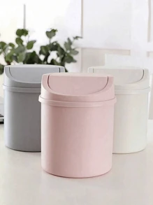 1pc Desktop Plastic Rocker Lid Trash Can, Household Mini Trash Can, Creative European Style, Paper Basket With Lid On Living Room TableA Small-Sized, Mini Plastic TrashCan With A Swing-Top Lid, Suitable For UseOn Household Tables. This LiddedWastebasket Doesn't Require Electricity AndIs Perfect For The Living Room, Tea Area,Office,Bedside Table,Bathroom, Bedroom,And Home In General