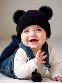 1 chiếc mũ len cho bé sơ sinh, mũ len trẻ em unisex, phụ kiện cho bé, mũ beanie cho trẻ sơ sinh, mũ co giãn, cho bé từ 0-3 tuổi. - Bóng đôi - Xem 4