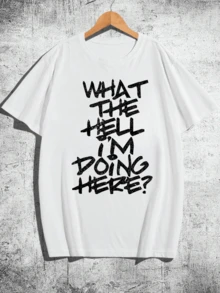 Casual Round Neck Short Sleeve Men's T-Shirt, Creative Printing Pattern, Simple Design, Knitting Process, Soft And Comfortable, Suitable For Campus Wear, Party Gathering, Daily Wear, A Good Choice For Family And Friends - 白色 - 查看 2