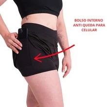Women's Double Compression Shorts With Internal Cell Phone Pocket, High Quality Dry Fit Fabric, Anti-Chafing, UV Protection+ - 黑色 - 查看 6
