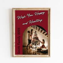 1pc Art Decor Modern Custom Unframed Canvas Poster - Family Anniversary Memory Decoration - Personalized Photo Art Decoration With Added Text And Photos Wall Art Decor For Home Office, Living Room, Bedroom - Indoor Wrapped Canvas Wall Hanging - Red and White - View 3