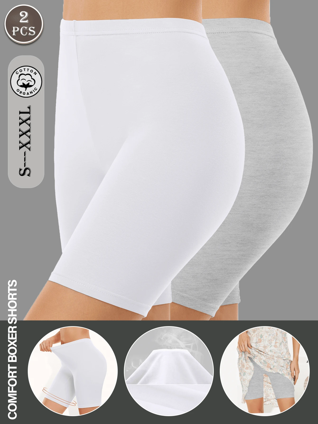 2件套无缝中腰女士休闲裤，女士三角裤，防摩擦短裤，内衣，骑行短裤 - 彩色 - 查看 1