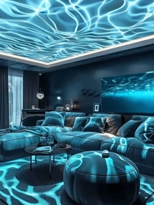LED Festive Atmosphere Projection Lamp, With USB Plug-In And Remote Control, Easily Creates Aurora/Wave Pattern Atmosphere Lamps In The Room. Suitable For Immersive Viewing In The Living Room, Cozy Rest In The Bedroom, And Lively Celebration At Parties. Using Light And Shadow To Infuse The Home With Dynamic And Romantic Atmosphere.