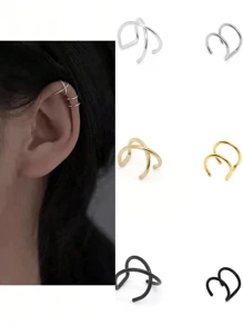 2 件非穿孔不锈钢 C 形夹式耳环，简约设计 - 2件 - 查看 1