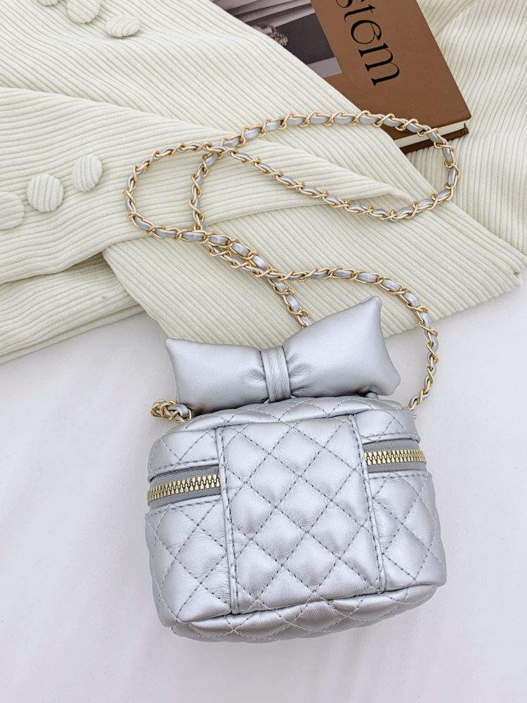 1pc Girls' Mini Bow Decor Rhombus Chain Box Bag, PU Material Cute Crossbody Shoulder Bag, Suitable For Daily Use All Seasons - Diamond Chain Box Bag - View 7
