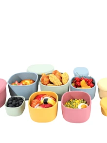 Contenedores de almacenamiento de alimentos de silicona plegables y reutilizables con tapas para fiestas navideñas, meriendas, camping, almuerzos, cajas bento y de vuelta al colegio - Multicolor - Ver 11