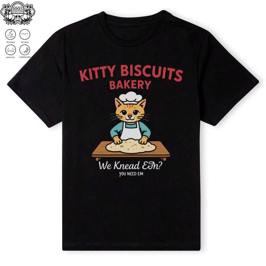 Kitty Biscuits Bakery - Funny Cat T-Shirt.Png 0001 220G Cotton For All-Day Comfort – Great For Beach Days, Hiking, Casual Meetings, Or Airport Looks – Easy To Dress Up Or Down – Makes A Unique And Practical Gift For , Travelers, And Busy Professionals.4th Of Julysummer Outfits For Women - 黑色01 - 查看 1