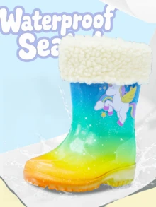 Kid's Waterproof Rain Boots With Cute Unicorn Pattern And Anti-Slip Soles. Winter Warm Girls' Snow Boots Suitable For Outdoor Use In Rainy And Snowy Weather. - Multicolor - View 3
