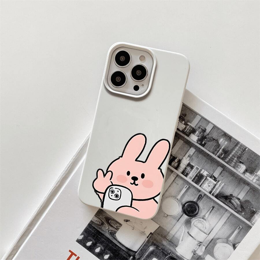 Funda protectora para teléfono con diseño de conejo rosa para selfies, con orificios grandes, compatible con phone 16 Pro Max, 16, 15 Pro, 14, 14 Plus/14 Pro Max, 13, 13 Pro, 12 Pro, 11/11 Pro Series. Regalos para cumpleaños y fiestas - Blanco - Ver 1
